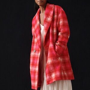 Avec Les Filles Plaid Longline Plaid Coat, NEW